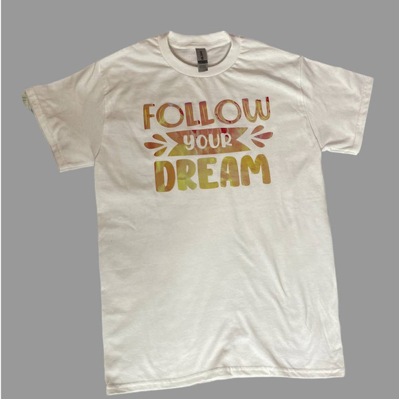 Follow‎ Your Dream Tee Shirt Short Sleeve Unisex Small Holographic Design NEW - Picture 1 of 6